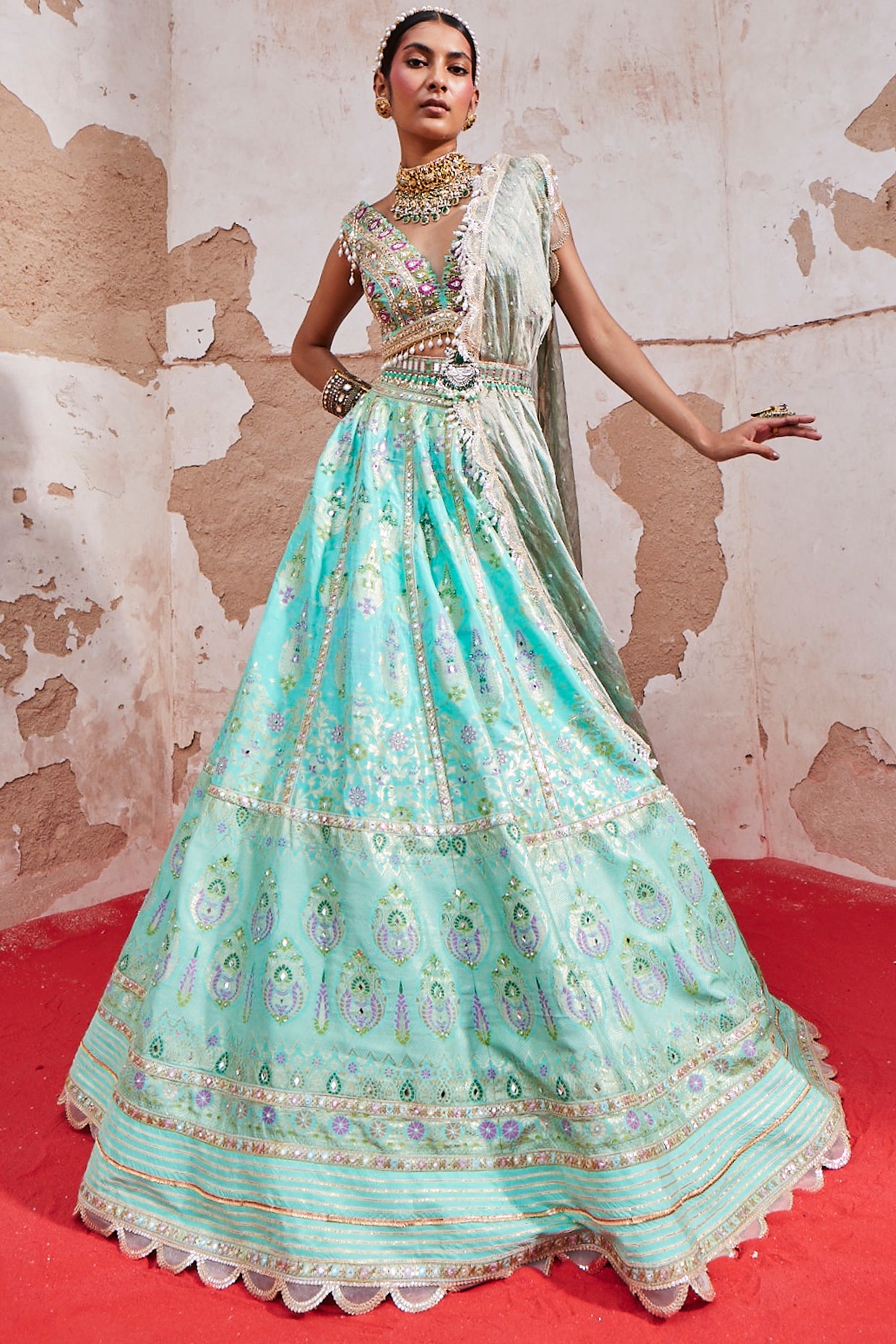 Powder Blue Designer Heavy Embroidered Bridal Lehenga | Saira's Boutique
