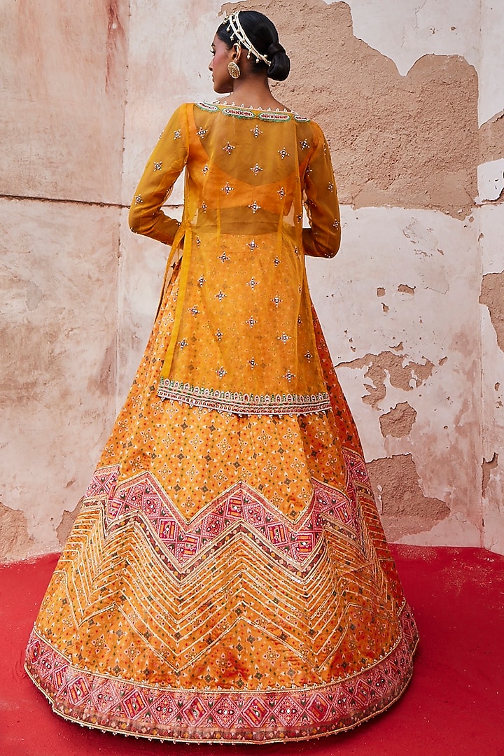 Mustard Woven Silk Embellished Wedding Lehenga Set by Aditi Gupta at Pernia's Pop Up Shop