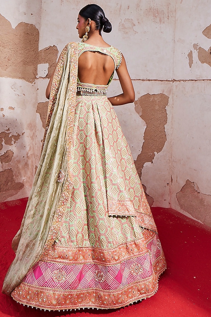 Pista Green Woven Silk Banarasi Lehenga Set Design By Aditi Gupta At