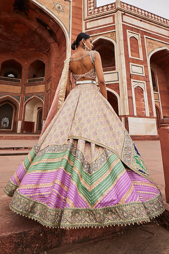 Multi Colored Woven Silk Banarasi Wedding Lehenga Set By Aditi Gupta At