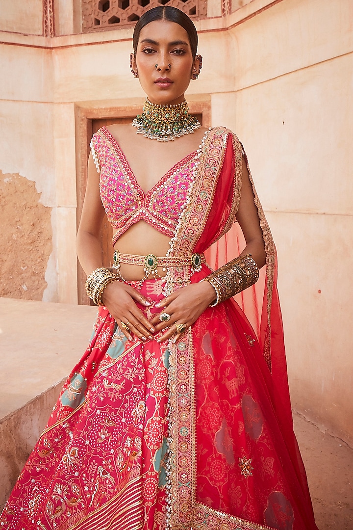 Jewellery With Pink Bridal Lehenga Superior Quality