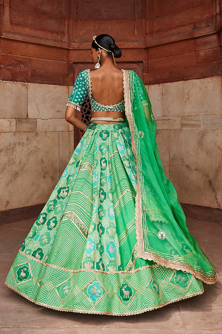 Green Woven Silk Banarasi Wedding Lehenga Set by Aditi Gupta at Pernia's Pop Up Shop