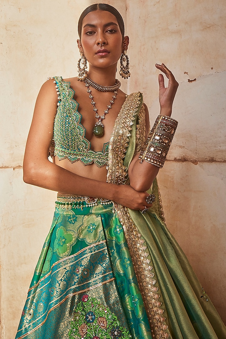 Banarasi Silk Emerald Green Indian Lehenga