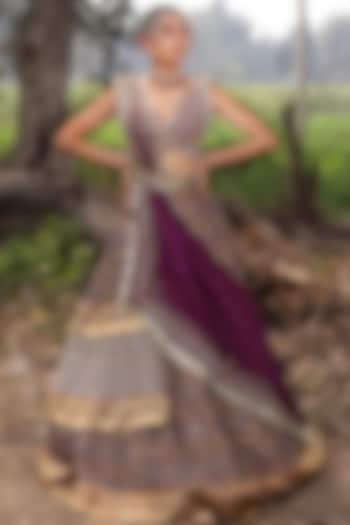 Purple Mirror Embroidered Wedding Lehenga Set by Aditi Gupta at Pernia's Pop Up Shop