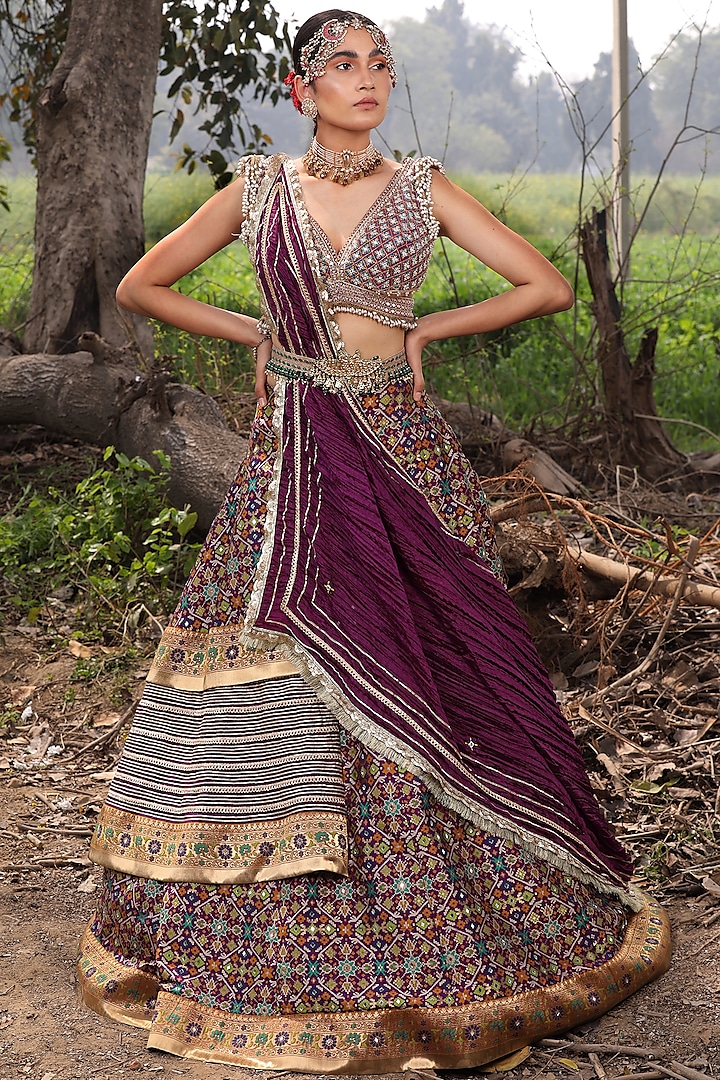 Purple Mirror Embroidered Wedding Lehenga Set by Aditi Gupta at Pernia's Pop Up Shop