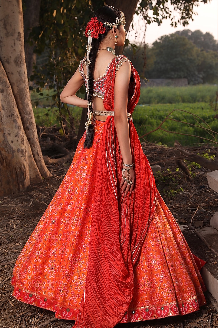 Carrot Orange Embroidered Wedding Lehenga Set by Aditi Gupta at Pernia's Pop Up Shop
