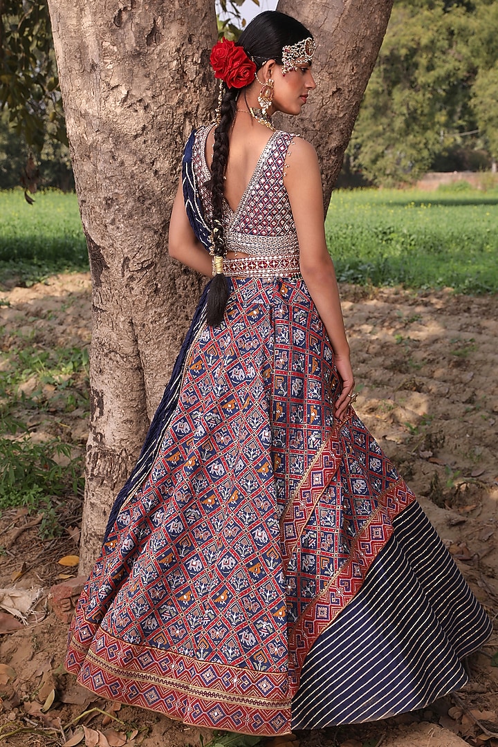 Red & Blue Embroidered Wedding Lehenga Set by Aditi Gupta at Pernia's Pop Up Shop