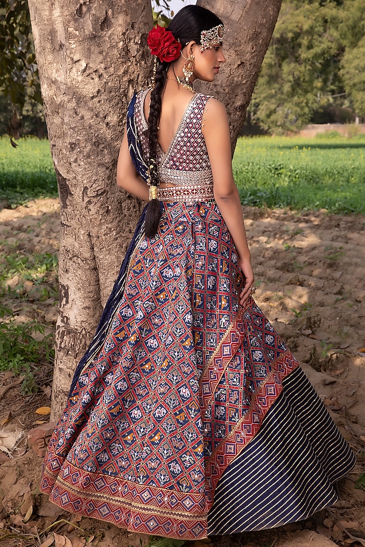 Midnight Blue Embroidered Lehenga Set Design By Aditi Gupta At Pernias