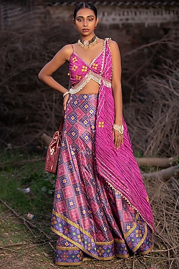 Pink & Blue Silk Palazzo Pant Set by Aditi Gupta at Pernia's Pop Up Shop