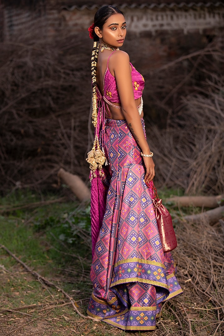 Pink & Blue Silk Palazzo Pant Set by Aditi Gupta at Pernia's Pop Up Shop