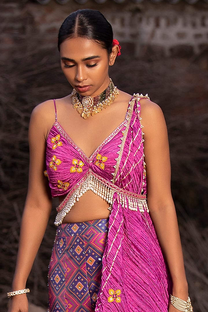 Pink & Blue Silk Palazzo Pant Set by Aditi Gupta at Pernia's Pop Up Shop