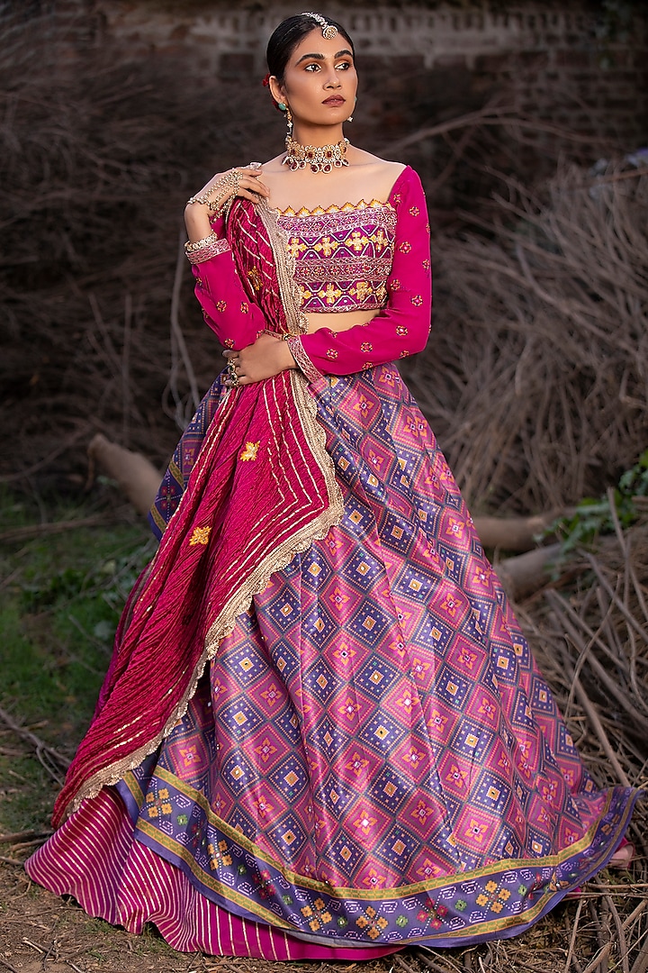 Pink & Blue Embroidered Wedding Lehenga Set by Aditi Gupta at Pernia's Pop Up Shop