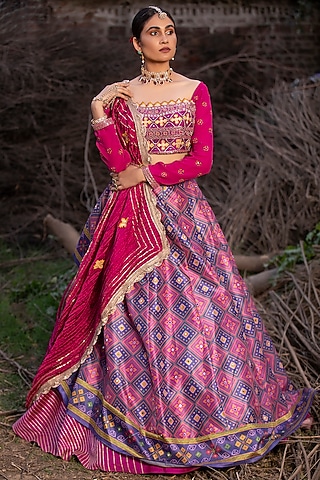 Pink & Blue Embroidered Lehenga Set by Aditi Gupta