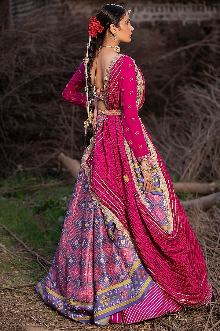 Pink & Blue Embroidered Wedding Lehenga Set by Aditi Gupta at Pernia's Pop Up Shop