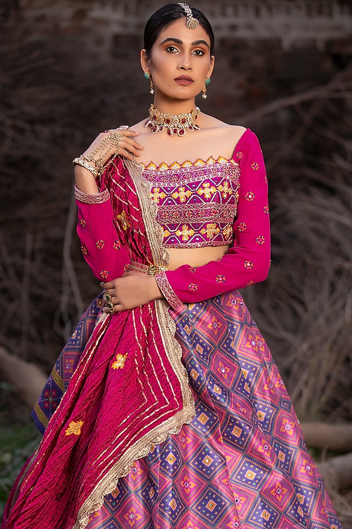 Pink & Blue Embroidered Wedding Lehenga Set by Aditi Gupta at Pernia's Pop Up Shop