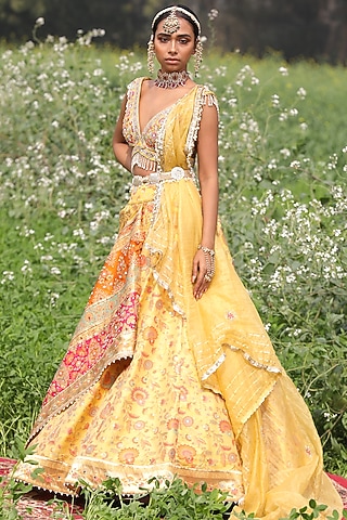 Yellow Embroidered Lehenga Set by Aditi Gupta