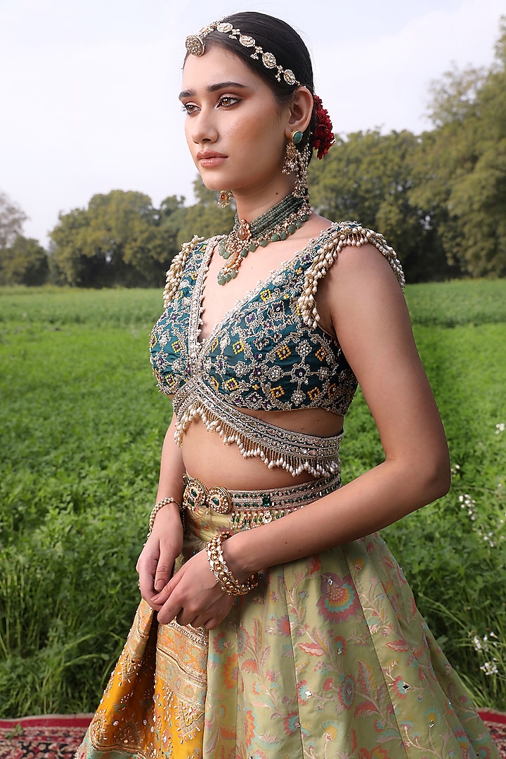 Pastel Green Embroidered Wedding Lehenga Set by Aditi Gupta at Pernia's Pop Up Shop