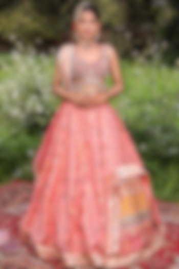 Peach Embroidered Wedding Lehenga Set by Aditi Gupta at Pernia's Pop Up Shop