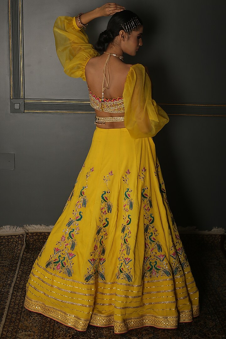 Mustard Yellow Hand Embroidered Wedding Lehenga Set by Aditi Gupta at Pernia's Pop Up Shop