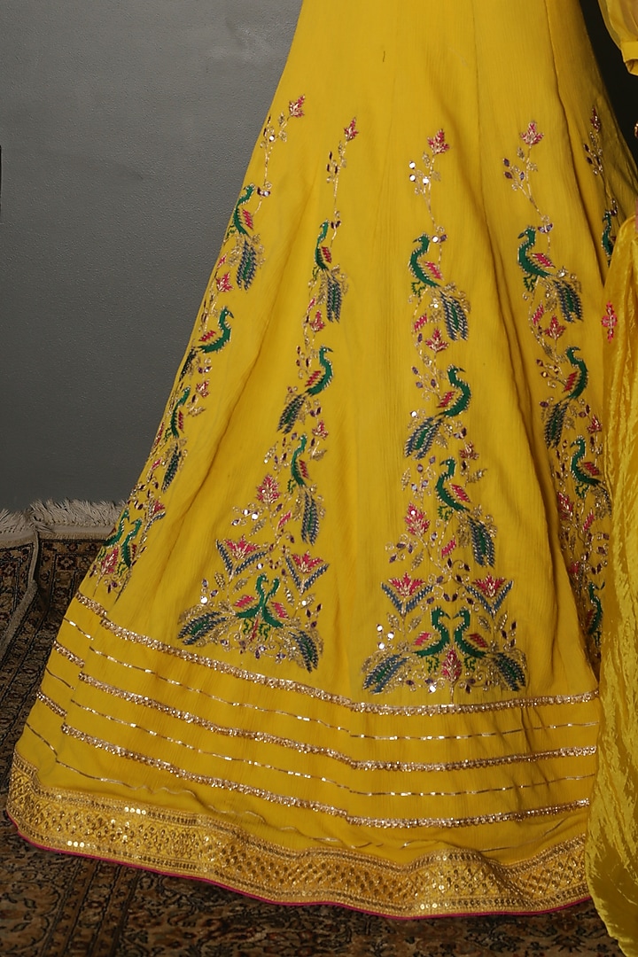 Mustard Yellow Hand Embroidered Wedding Lehenga Set by Aditi Gupta at Pernia's Pop Up Shop