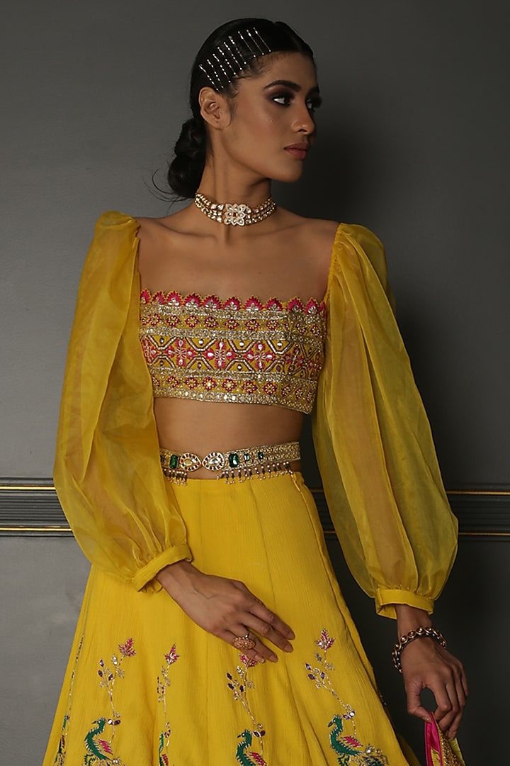 Mustard Yellow Hand Embroidered Wedding Lehenga Set by Aditi Gupta at Pernia's Pop Up Shop