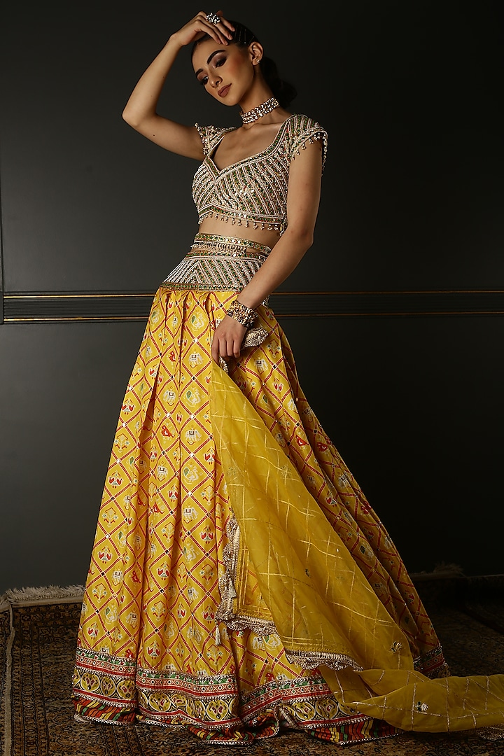 Mustard Yellow Silk Embroidered Wedding Lehenga Set by Aditi Gupta at Pernia's Pop Up Shop