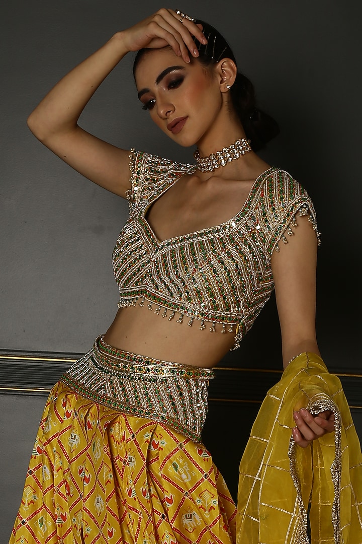 Mustard Yellow Silk Embroidered Wedding Lehenga Set by Aditi Gupta at Pernia's Pop Up Shop