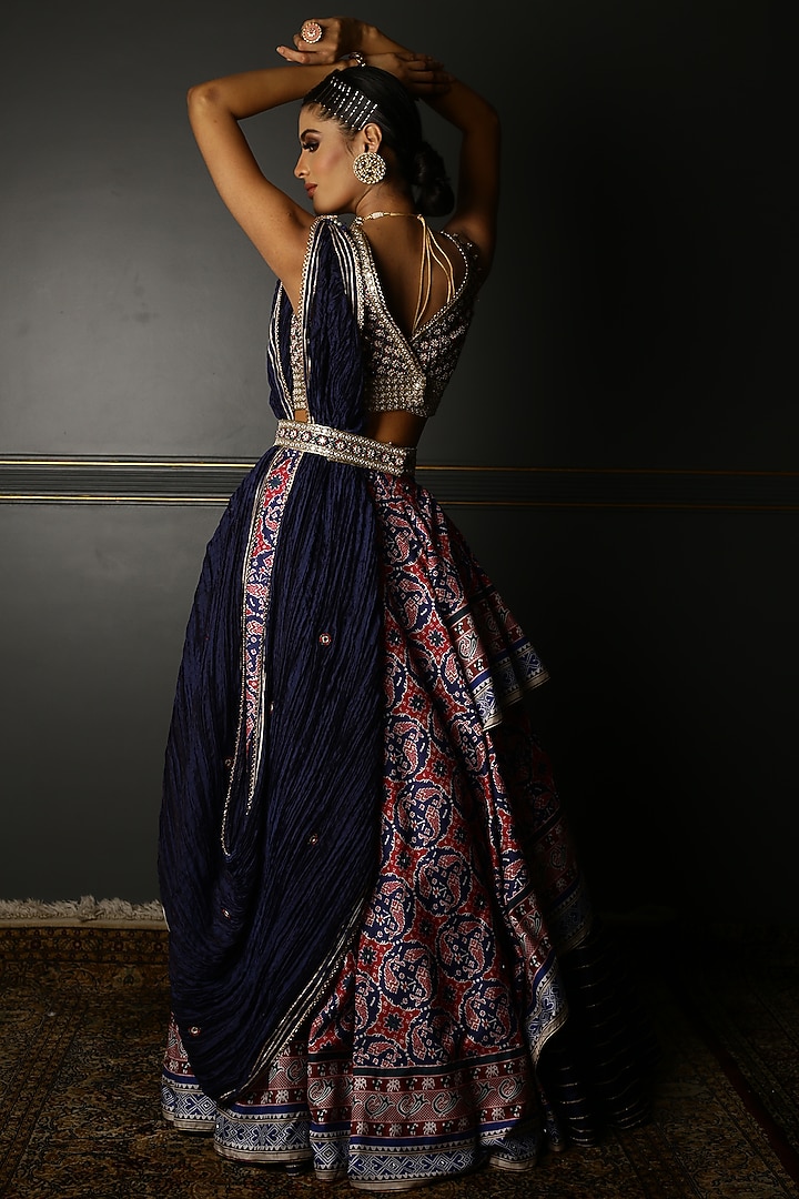 Midnight Blue Embroidered Wedding Lehenga Set by Aditi Gupta at Pernia's Pop Up Shop