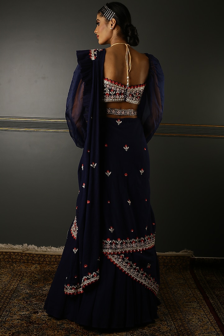 Midnight Blue Georgette Embroidered Wedding Lehenga Set by Aditi Gupta at Pernia's Pop Up Shop
