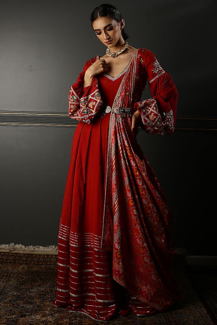 Ruby Red Embroidered Anarkali Set by Aditi Gupta at Pernia's Pop Up Shop