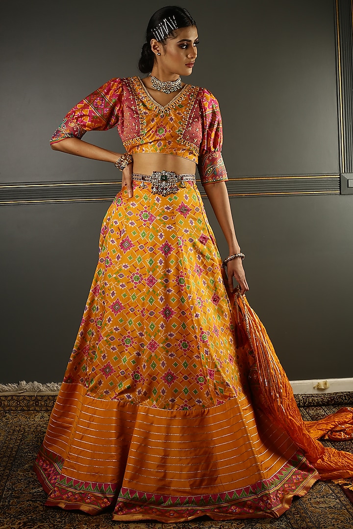 Yellow Silk Embroidered Lehenga Set by Aditi Gupta