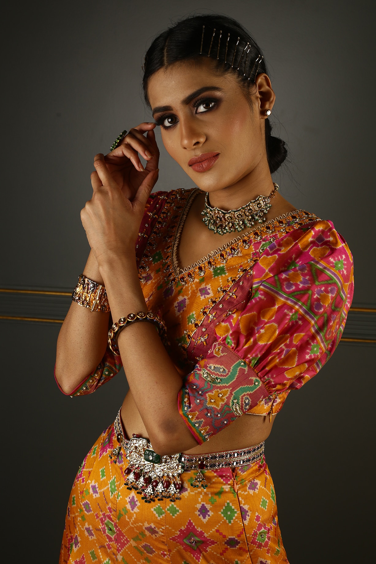 Yellow Paithani Silk Pearl Embellished Lehenga Set Design by Aditi Gupta at  Pernia's Pop Up Shop 2024