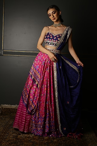 Pink Silk Embroidered Lehenga Set by Aditi Gupta