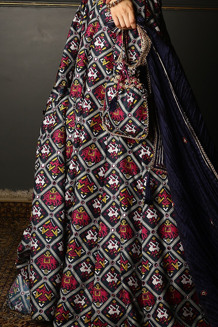 Midnight Blue Silk Embroidered Wedding Lehenga Set by Aditi Gupta at Pernia's Pop Up Shop