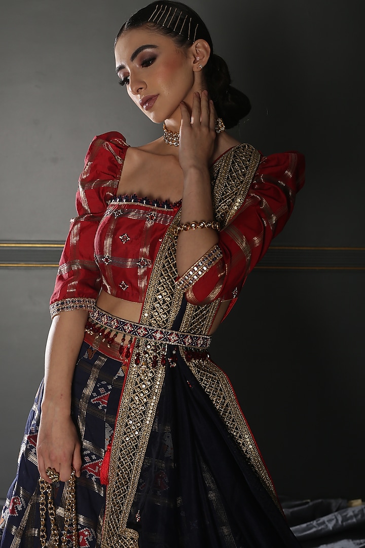Midnight Blue Pure Silk Wedding Lehenga Set by Aditi Gupta at Pernia's Pop Up Shop