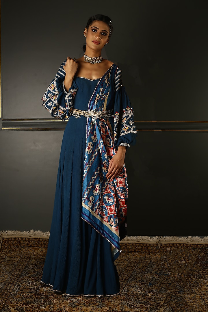 Persian Blue Embroidered Anarkali Set by Aditi Gupta