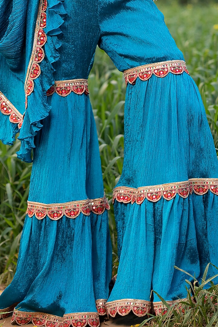Pherozi Blue Embroidered Wedding Sharara Set by Aditi Gupta at Pernia's Pop Up Shop