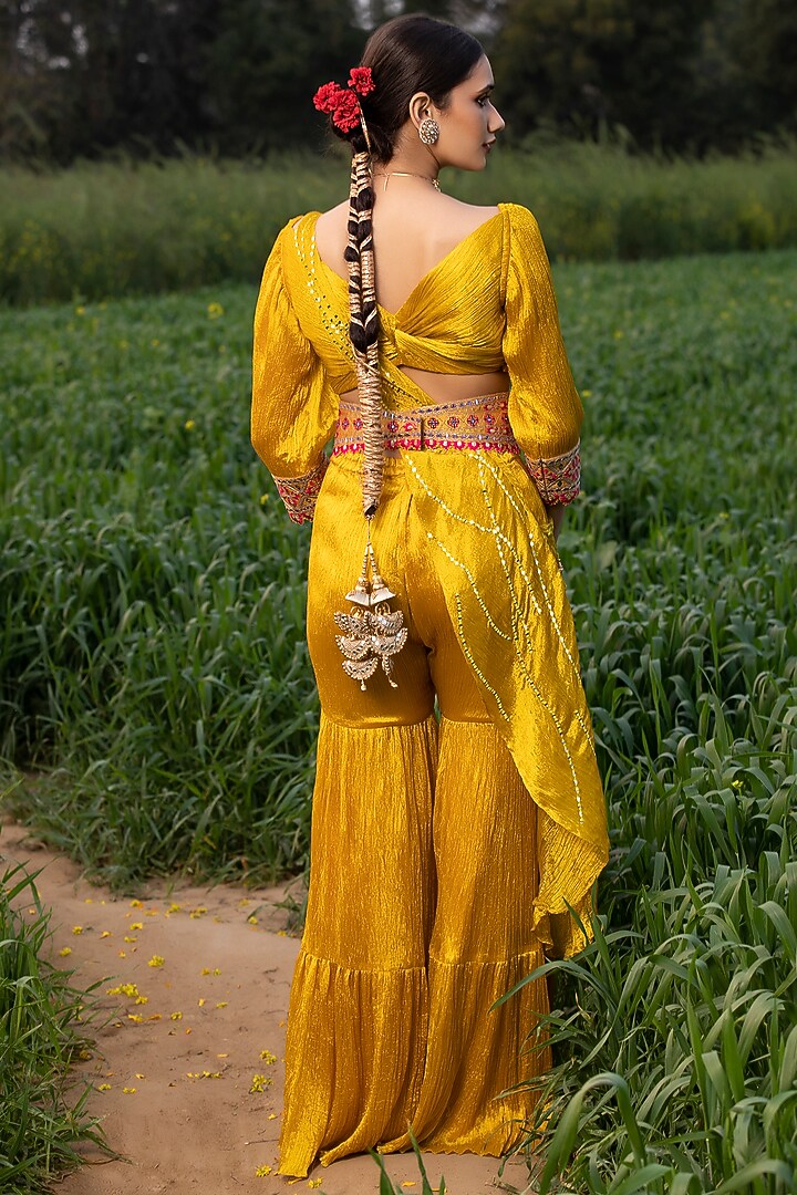 Yellow Silk Hand-Dyed Wedding Sharara Set by Aditi Gupta at Pernia's Pop Up Shop