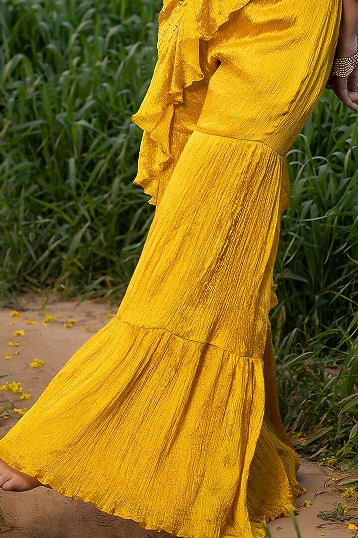 Yellow Silk Hand-Dyed Wedding Sharara Set by Aditi Gupta at Pernia's Pop Up Shop