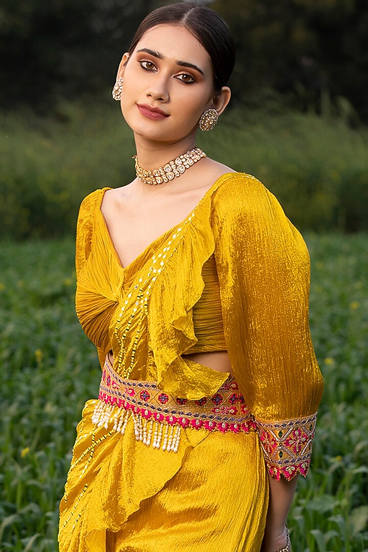 Yellow Silk Hand-Dyed Wedding Sharara Set by Aditi Gupta at Pernia's Pop Up Shop