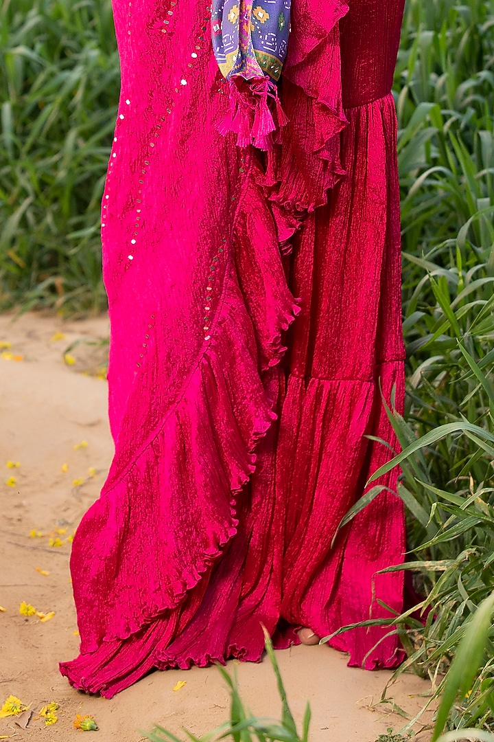 Hot Pink Silk Wedding Sharara Set With Belt by Aditi Gupta at Pernia's Pop Up Shop