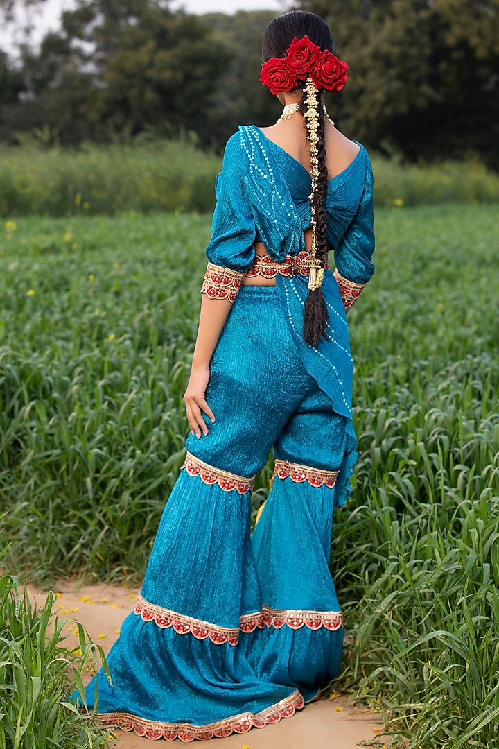 Pherozi Blue Silk Wedding Sharara Set by Aditi Gupta at Pernia's Pop Up Shop