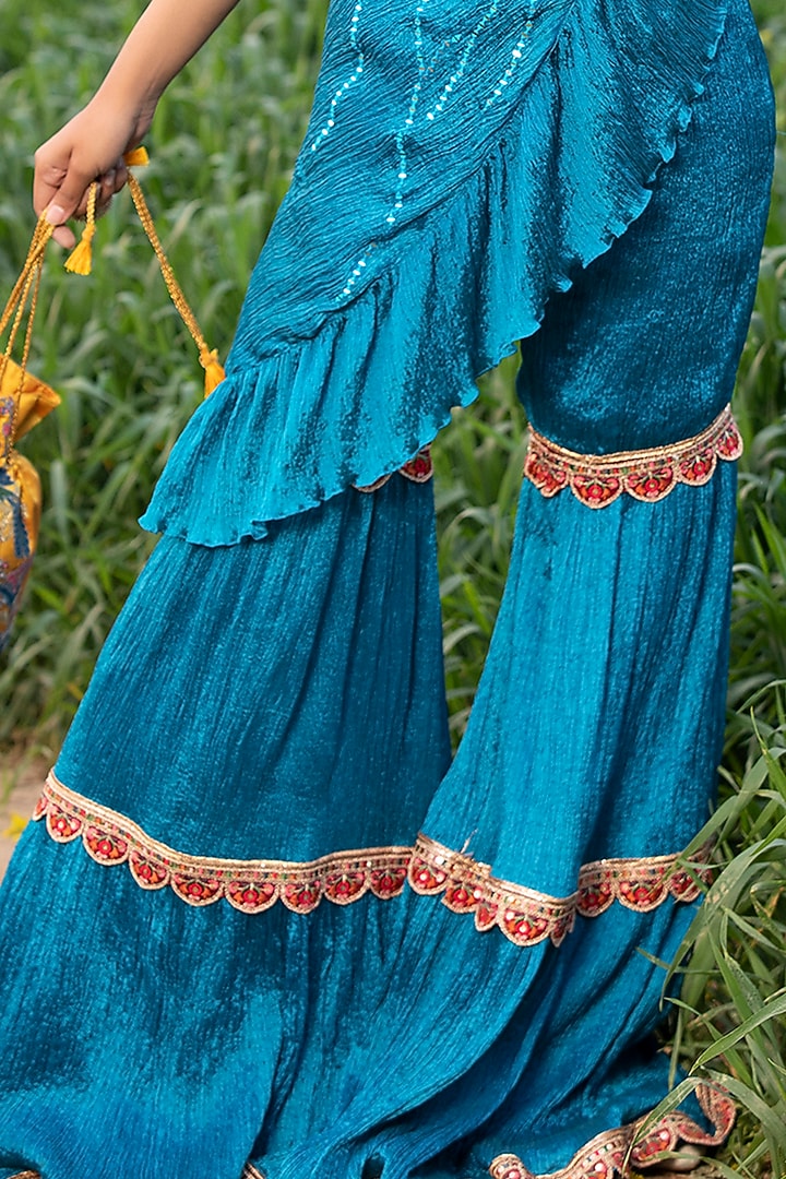 Pherozi Blue Silk Wedding Sharara Set by Aditi Gupta at Pernia's Pop Up Shop