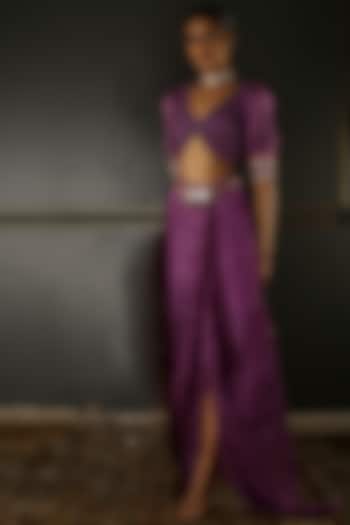 Purple Silk Dhoti Set by Aditi Gupta