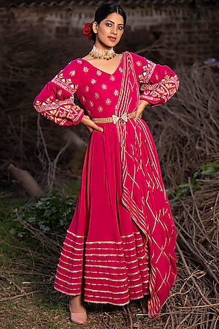Pink Georgette Anarkali Set by Aditi Gupta