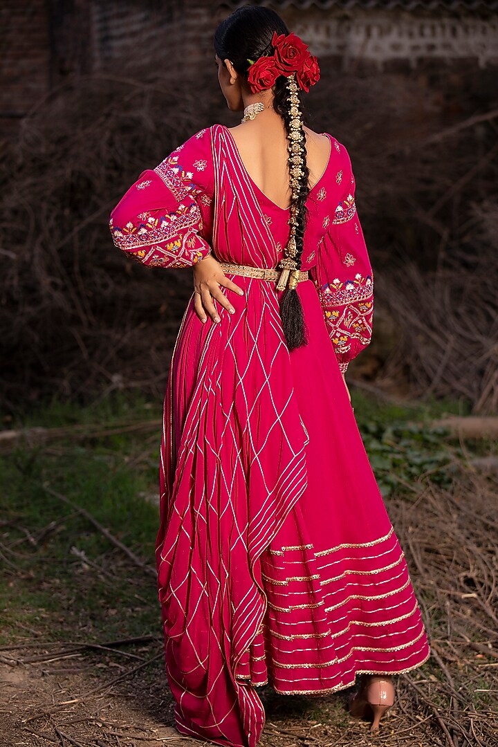 Pink Georgette Wedding Anarkali Set by Aditi Gupta at Pernia's Pop Up Shop
