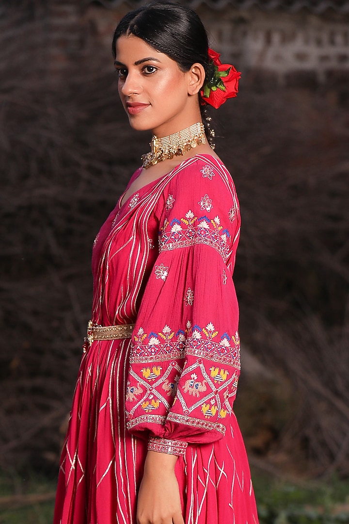 Pink Georgette Wedding Anarkali Set by Aditi Gupta at Pernia's Pop Up Shop