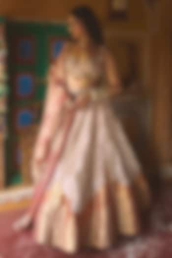 Rose Gold Pure Zari Tissue Kalidar Bridal Lehenga Set by Aditi Gupta at Pernia's Pop Up Shop