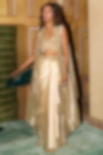 Champagne Gold Armani Satin Draped Skirt Set by Aditi Gupta at Pernia's Pop Up Shop