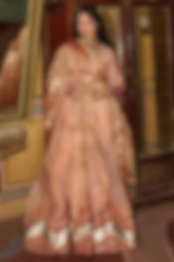 Peach Pure Zari Tissue Zari & Banarasi Silk Wedding Anarkali Set by Aditi Gupta at Pernia's Pop Up Shop